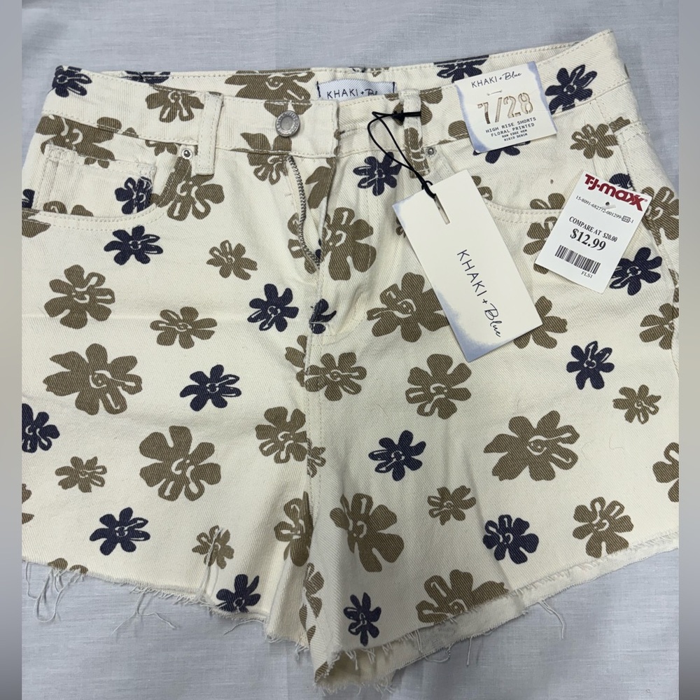 Khaki and blue denim shorts. NWT. Size 7